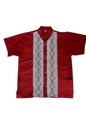 Vintage 90s Kids Boys Button Up Guayabera Embroidered Copper With Pockets Size 8